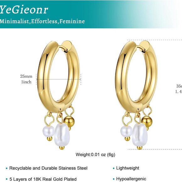 Trendy Gold Hoop Earrings for Women, Small Huggie Style, Heart Drop Dangle, 18K - Picture 7 of 8